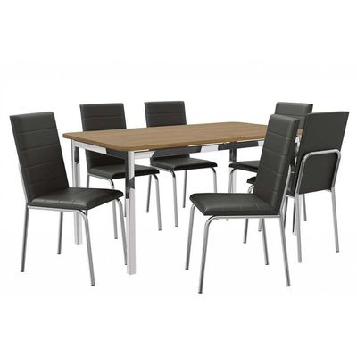 Conjunto Mesa Sala Jantar Reno Com Tampo De Madeira 160cm E 6 Cadeiras Amsterdã Cromada Capuccino Kappesberg