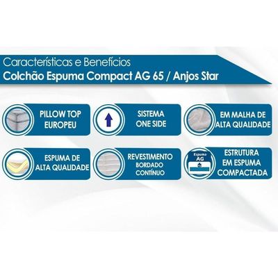 Conjunto Box Queen: Colchão Espuma D28 - Ag65 Anjos Star + Base Crc Suede Black (158x198)