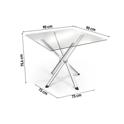 Sala De Jantar Volga Com Tampo De Vidro 90cm E 4 Cadeiras Lisboa Cromada Courano Branco