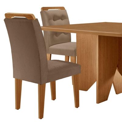Mesa Evora 90cm Mdf Canto Copo E Com 4 Cadeiras Carol Veludo Capuccino/naturalle/naturalle