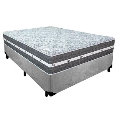 Cama Box Casal Suede + Colchão Anjos Black Graphite Molas Ensacadas 138x188x64cm Cinza
