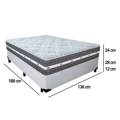 Cama Box Casal Sintético + Colchão Anjos Black Graphite Molas Ensacadas 138x188x64cm Branco