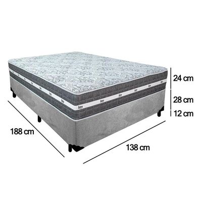 Cama Box Casal Suede + Colchão Anjos Black Graphite Molas Ensacadas 138x188x64cm Cinza