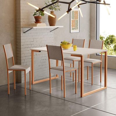 Conjunto De Mesa De Jantar Com 4 Cadeiras Klm Store Cobre Com Off White