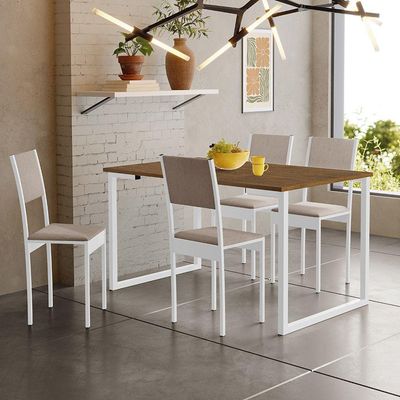 Conjunto De Mesa De Jantar Com 4 Cadeiras Klm Store Imbuia/ Branco