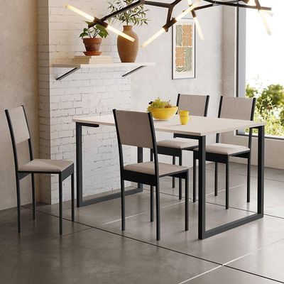 Conjunto De Mesa De Jantar Com 4 Cadeiras Klm Store Preto Com Off White