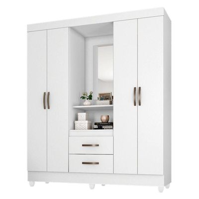 Guarda Roupa Solteiro 4 Portas Com Espelho Branco