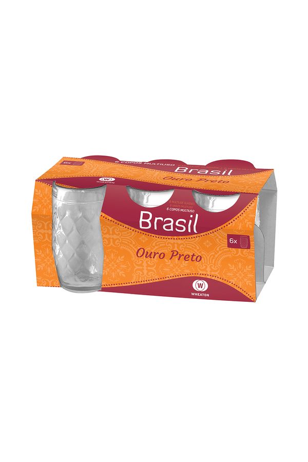Jogo de Copos Wheaton Ouro Preto em Vidro Quadriculado com 6 Peças 320ml