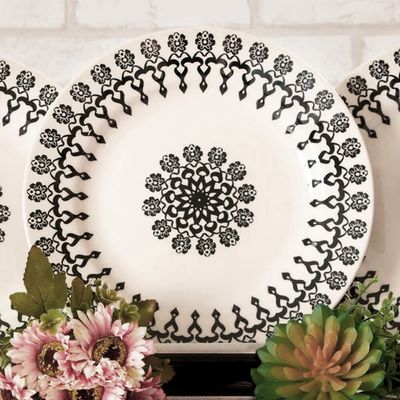 Prato Raso de Cerâmica Estampa Donna Folk 24cm 12 Unidades - Biona 061404