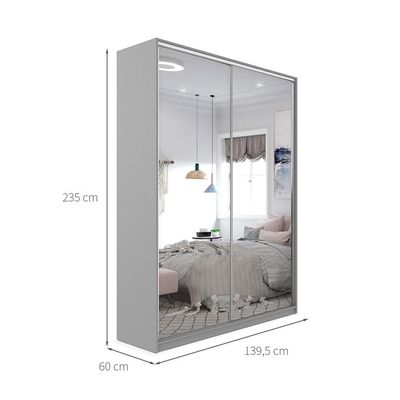 Guarda-Roupa Solteiro com 2 Espelhos Zermatt 100% MDF 2 PT 3 GV Cinza