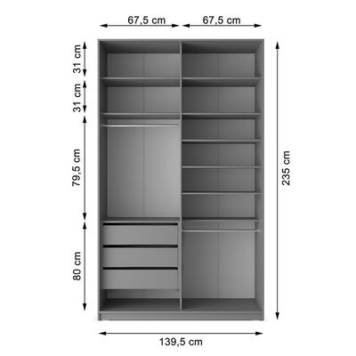 Guarda-Roupa Closet Sion 100% MDF 3 GV Cinza 140 cm