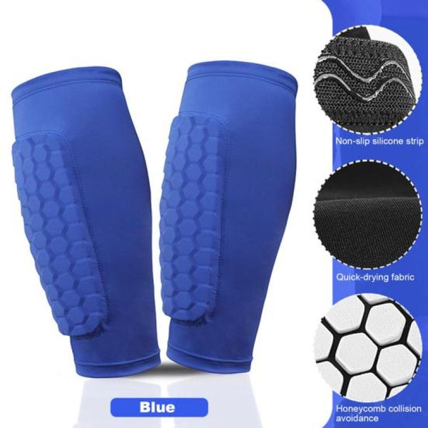 1Pc Caneleira de Futebol para Jovens e Adultos com Compressão e Almofadas Anticollision M / azul