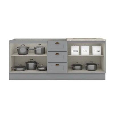 Kit Cozinha Modulada 3 Peças Americana 2balcões + 1 Complemento Sem Pia Cz138 Cinza