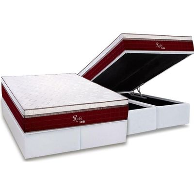 Cama Box Baú Queen: Colchão Molas Masterpocket Ensacadas Polar Rubi + Base Crc Courano White (158x198)