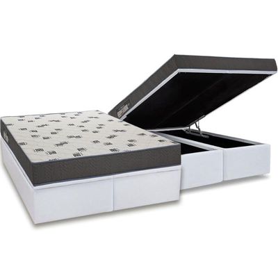 Cama Box Baú Queen: Colchão Espuma D33 Ortobom Light Saúde + Base Crc Courano White (158x198)