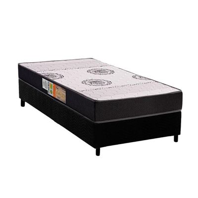 Cama Box Solteiro: Colchão Ortopédico Polar D28 Orthoface Black + Base Crc Suede Black (78x188)