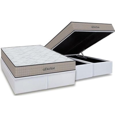 Cama Box Baú Casal: Colchão Espuma D45 Orthoflex Genova + Base Crc Courano White (138x188)