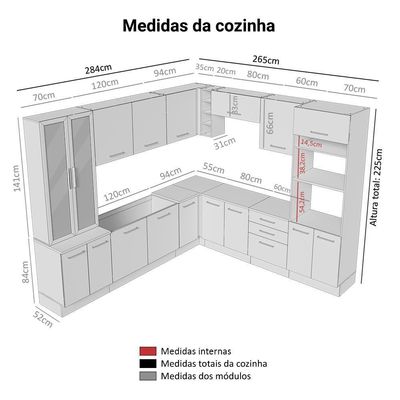 Armário De Cozinha Completa 549cm Rustic/crema Agata Madesa 01 Rustic/crema