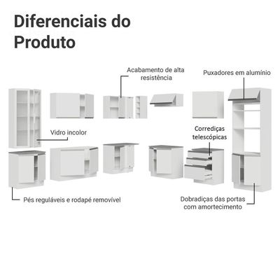 Armário De Cozinha Completa 549cm Branco Glamy Madesa 01 Branco