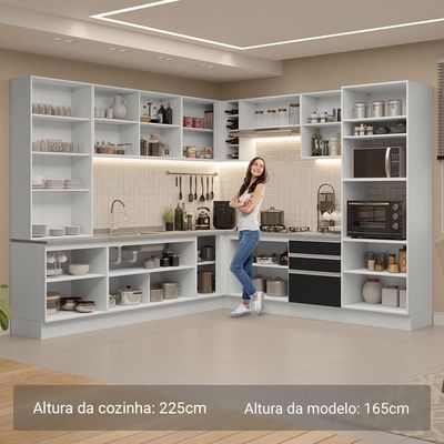 Armário De Cozinha Completa 549cm Branco/preto Glamy Madesa 01 Branco/preto