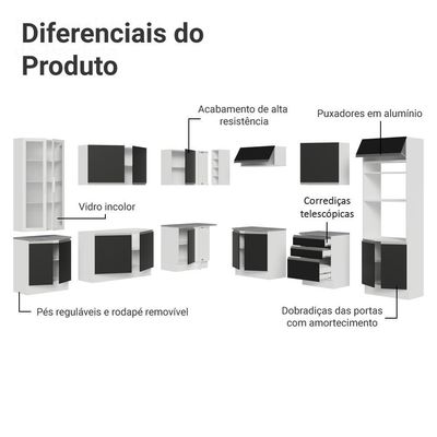 Armário De Cozinha Completa 549cm Branco/preto Glamy Madesa 01 Branco/preto