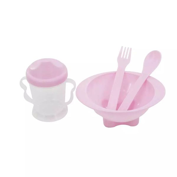 Kit Alimentação Le Fun Infantil com Copo de Treinamento Rosa com 4 Peças