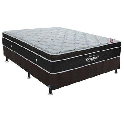 Cama Box Queen: Colchão Molas Superpocket Ensacadas Ortobom Elegant + Base Crc Suede Black (158x198)