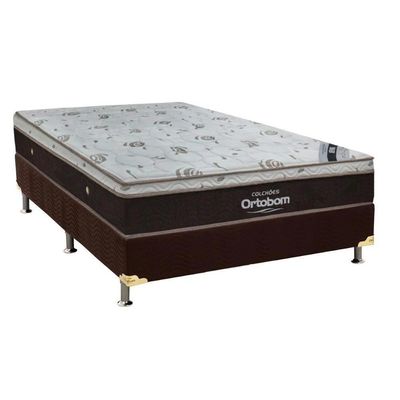 Cama Box Casal: Colchão Molas Superpocket Ensacadas Ortobom Sleep King Látex + Base Crc Suede Brown (138x188)