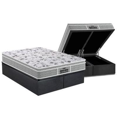 Cama Box Baú King: Colchão Ortopédico Probel D45 Guarda Costas Próextreme Plus + Base Crc Suede Gray (193x203)