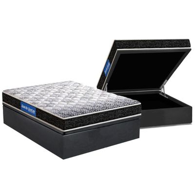 Cama Box Baú Casal: Colchão Molas Ensacadas Probel D23 Guarda Costas Super Resistente + Base Crc Suede Gray (138x188)