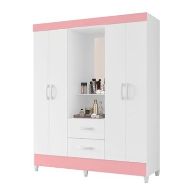 Guarda Roupa 4 Portas Sydney Branco Rosa