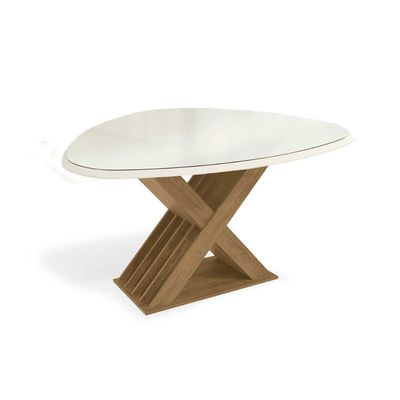 Mesa Para Cozinha Graviola Com Tampo Madeirado Com Vidro 135x105cm Freijó Off White Kappesberg
