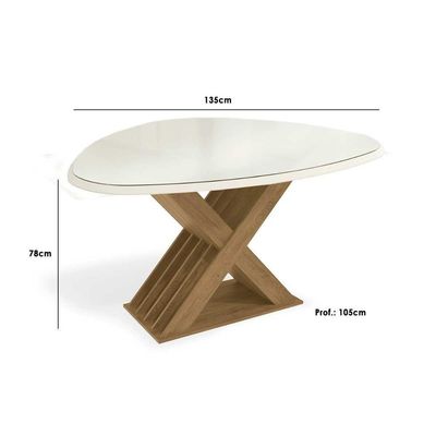 Mesa Para Cozinha Graviola Com Tampo Madeirado Com Vidro 135x105cm Freijó Off White Kappesberg