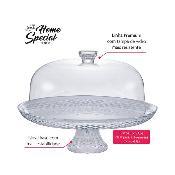 Boleira de Vidro com Pé e Tampa Transparente Ruvolo Home Redondo 22cm