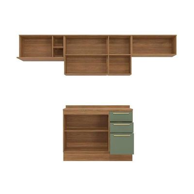 Kit Cozinha Modulada 5 Peças Botanic 3 Aéreos + 1 Balcão + 1 Complemento M662 Nogueira Verde Oliva