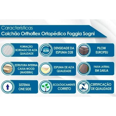 Cama Box Baú Queen: Colchão Anatômico Orthoflex Foggia Sogni Unic Face + Base Crc Courano White (158x198)