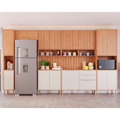 Cozinha Modulada Completa Divina 9 Peças 3 Aéreos + 2 Balcões+ 2 Paneleiros + 2 Complementos Cz010 Freijó Off White