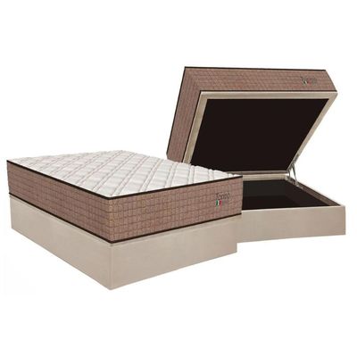 Cama Box Baú Casal: Colchão Molas Ensacadas Orthoflex Torino Híbrido + Base Crc Suede Clean (138x188)