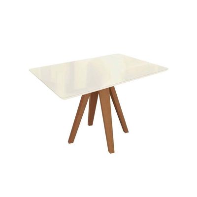 Mesa Para Cozinha Duna Madeira Maciça Com Tampo Madeirado Com Vidro 80x120cm Carvalho Off White Vidro Off White Kappesberg