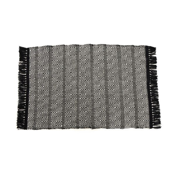 Tapete Artesanal Le Boho 50x80cm Preto Cru 100% Algodão