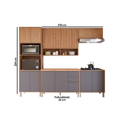 Cozinha Completa 5 Peças Divina 2 Aéreos 2 Balcões 1 Torre Quente C5p187 Freijó Titanium
