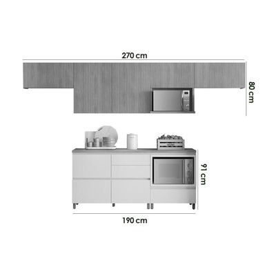 Cozinha Completa Rainha 6 Peças 4 Aéreos 2 Balcões C6p88 Nature Branco