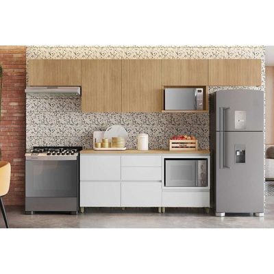 Cozinha Completa Rainha 6 Peças 4 Aéreos 2 Balcões C6p88 Nature Branco