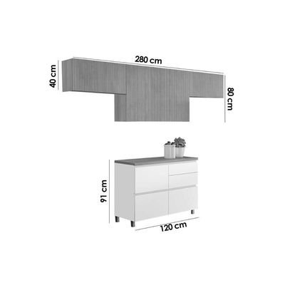 Cozinha Completa Rainha 4 Peças 3 Aéreos 1 Balcão C4p159 Nature Branco