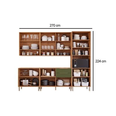 Kit Cozinha Modulada 7 Peças 2 Aéreos + 2 Balcões + 1 Paneleiro + 2 Complementos Cz011 Freijó Off White