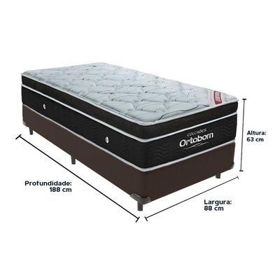 Cama Box Marrom E Colchão Elegant Molas Ensacadas Solteiro Ortobom