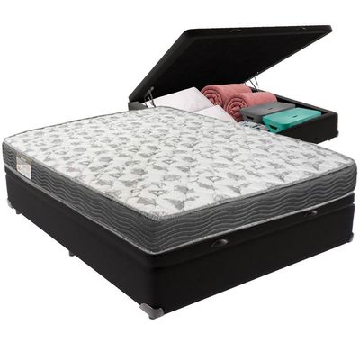 Cama Box Baú Preto E Colchão Iso100 Espuma D33 Casal Ortobom