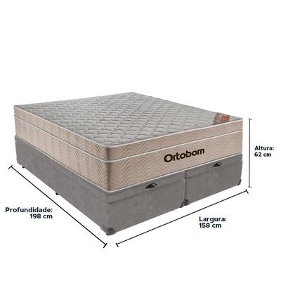 Cama Box Baú E Colchão Airtech Springpocket Molas Ensacadas Queen Ortobom Queen Cinza