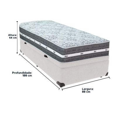 Cama Box Baú Branco E Colchão Black Graphite Molas Ensacadas Solteiro 88x188x27 Anjos