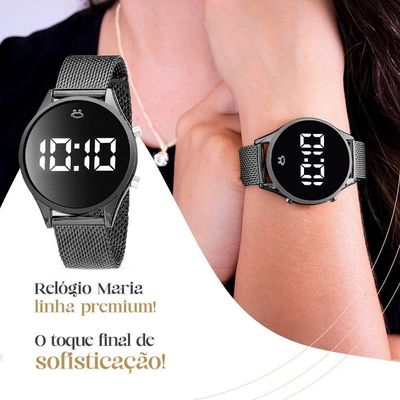 Relogio Feminino Digital Aço Inox + Caixa + Brincos + Colar